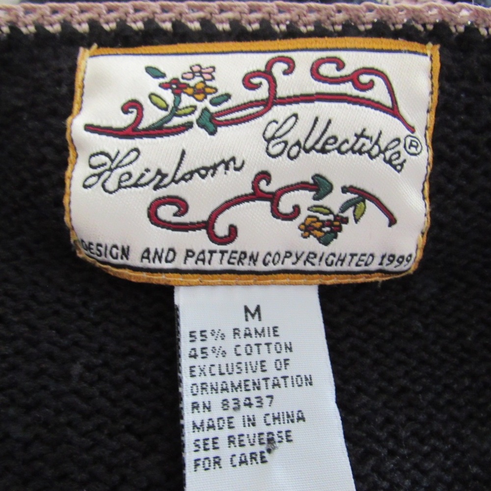 Heirloom Collectibles Vintage Black Embroidered Floral Cardigan Sweater Medium - Picture 10 of 11